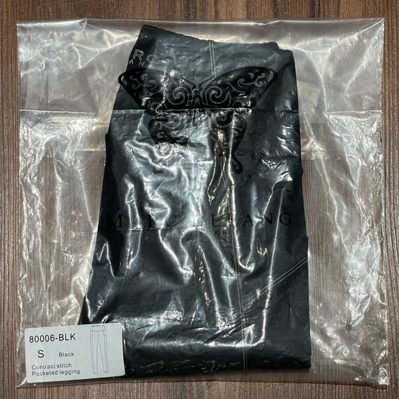 New Marc Defang Black Contrast Stitch Side Pocket Active Long Leggings - S - Picture 5 of 5